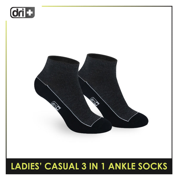 Dri Plus Ladies' Lite Casual Ankle Socks 3 pairs in a pack DLCKG35