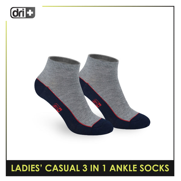 Dri Plus Ladies' Lite Casual Ankle Socks 3 pairs in a pack DLCKG35
