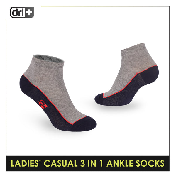 Dri Plus Ladies' Lite Casual Ankle Socks 3 pairs in a pack DLCKG35