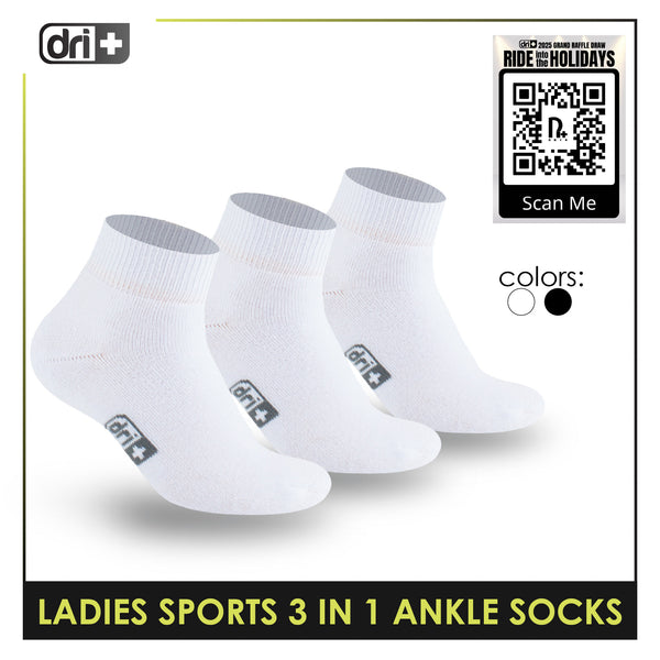 Dri Plus Ladies' Thick Sports Ankle Cut Socks 3 pairs in a pack DLSKG20