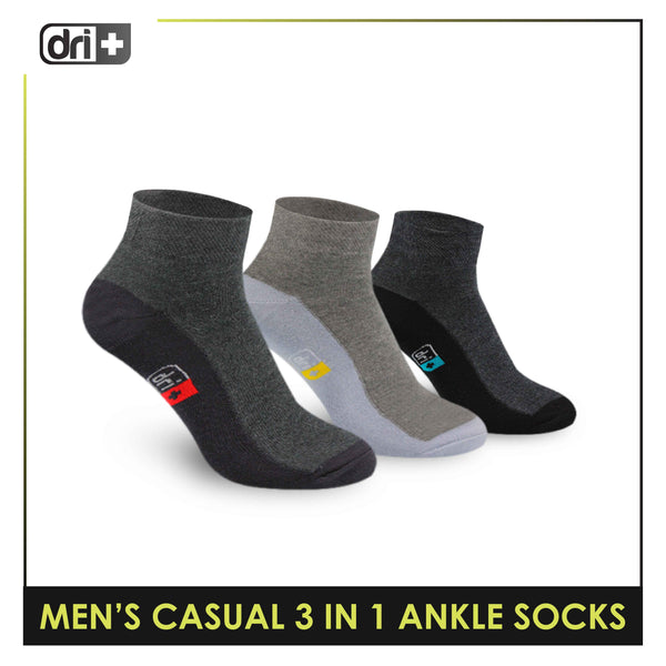 Dri Plus Men's Cotton Lite Thin Casual Ankle Socks 3 pairs in a pack DMCG12