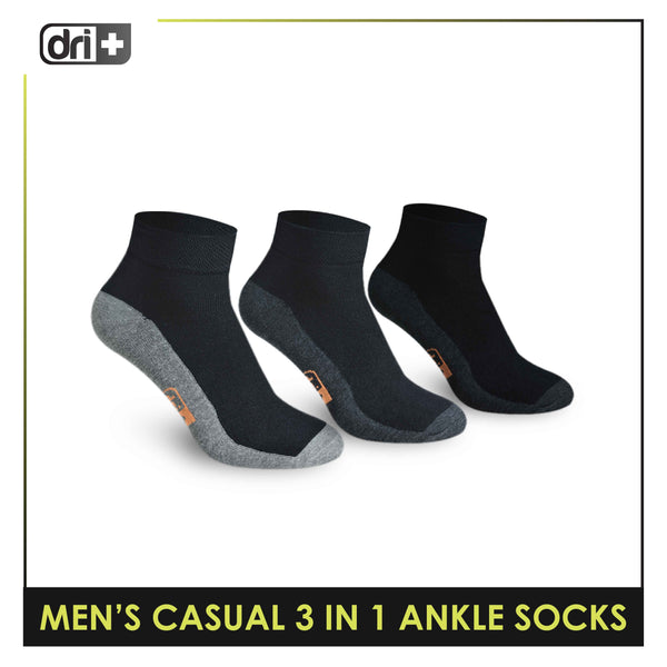 Dri Plus Men's Cotton Lite Thin Casual Ankle Socks 3 pairs in a pack DMCG12