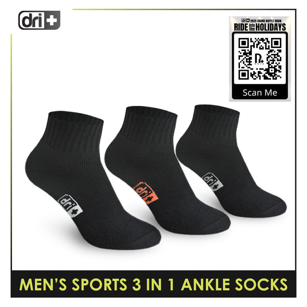 Dri Plus Men's Cotton Thick Sports Ankle Socks 3 pairs in a pack DMSKG15