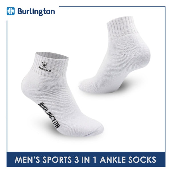Burlington Men's Cotton Embroidered Thick Sports Ankle Socks 3 pairs in a pack E1001