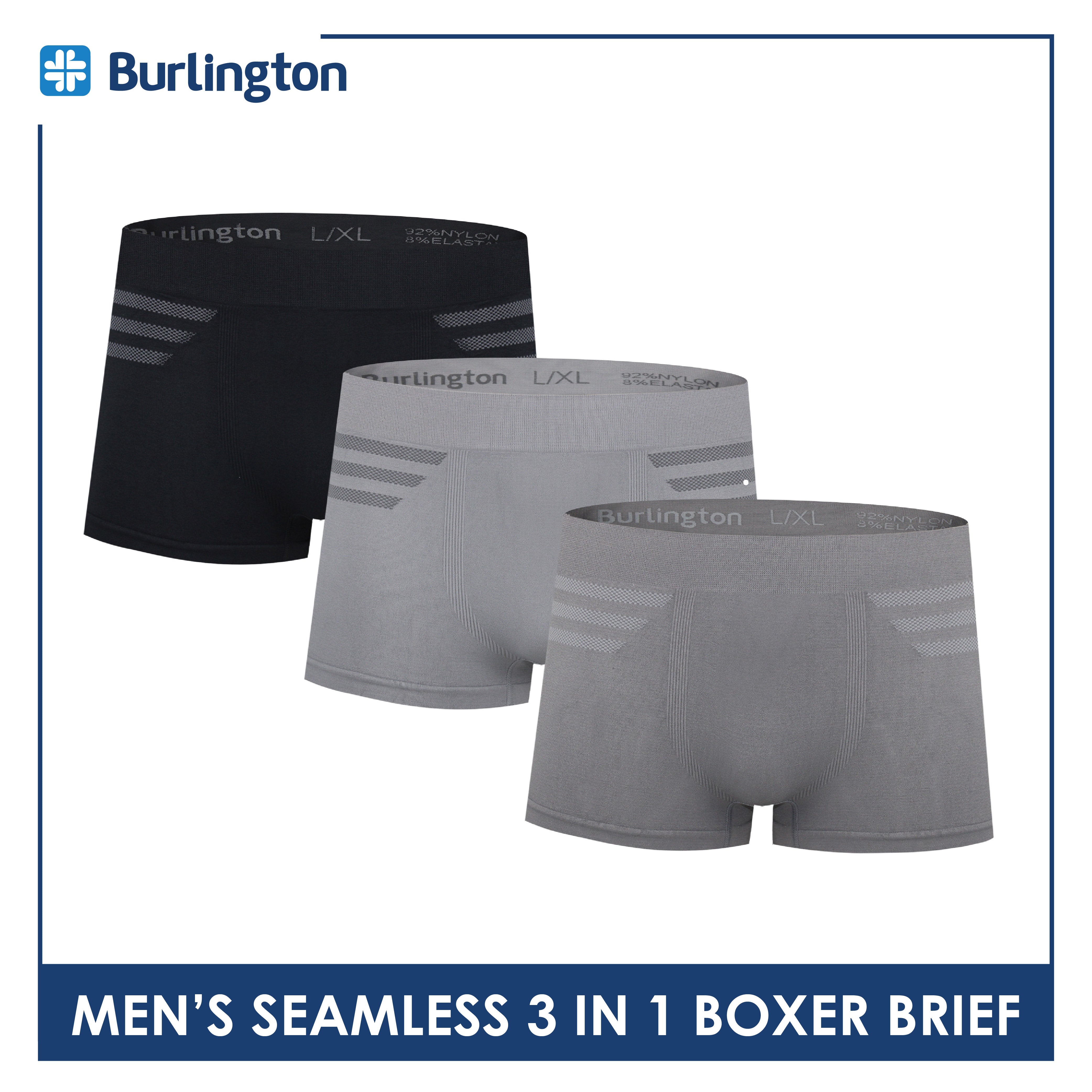 Burlington Men's Seamless Boxer Brief 3 pieces in a pack GTMBBG20
