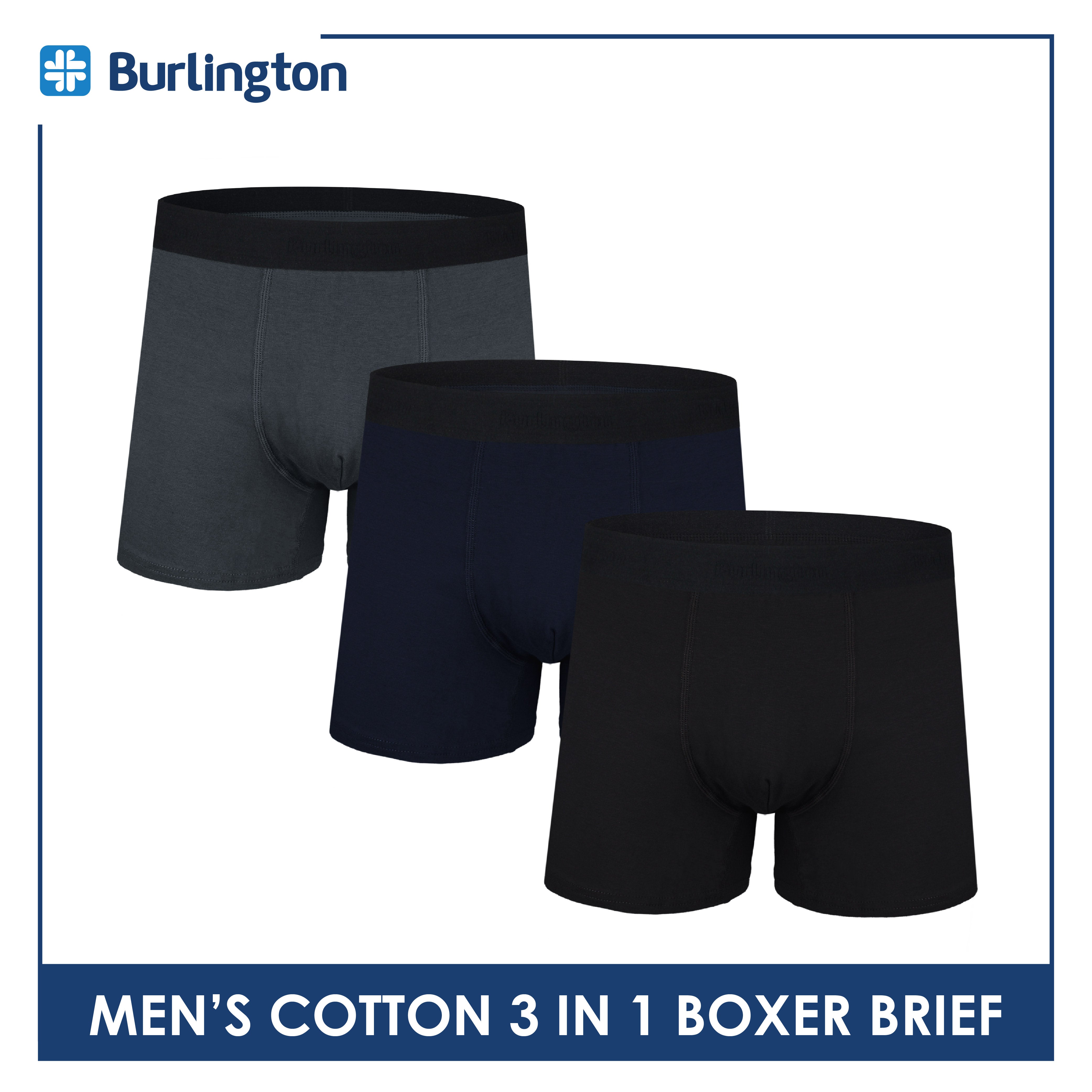 Burlington Men's Cotton Boxer Brief 3 pieces in a pack GTMBBG22