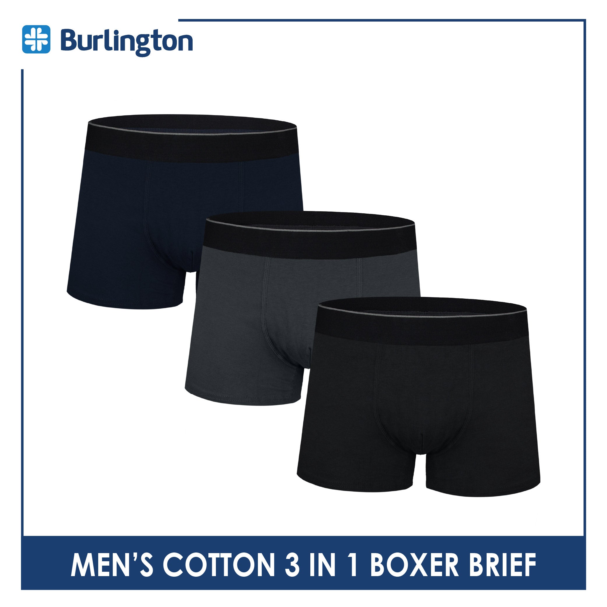 Burlington Men's Cotton Boxer Brief 3 pieces in a pack GTMBBG23