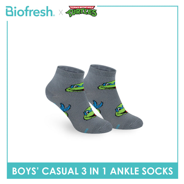 Biofresh | TMNT Boys’ Antimicrobial Cotton Lite Casual Ankle Socks 3 pairs in 1 pack NTRBCG531