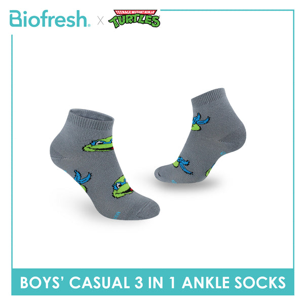 Biofresh | TMNT Boys’ Antimicrobial Cotton Lite Casual Ankle Socks 3 pairs in 1 pack NTRBCG531