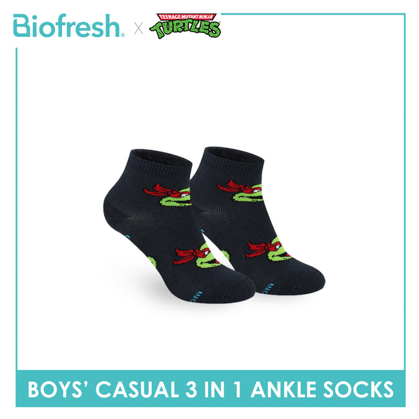 Biofresh | TMNT Boys’ Antimicrobial Cotton Lite Casual Ankle Socks 3 pairs in 1 pack NTRBCG531