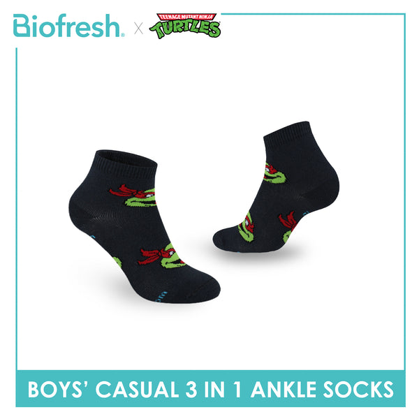 Biofresh | TMNT Boys’ Antimicrobial Cotton Lite Casual Ankle Socks 3 pairs in 1 pack NTRBCG531