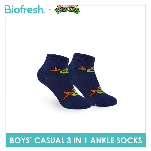 Biofresh | TMNT Boys’ Antimicrobial Cotton Lite Casual Ankle Socks 3 pairs in 1 pack NTRBCG531