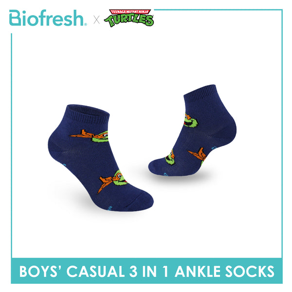 Biofresh | TMNT Boys’ Antimicrobial Cotton Lite Casual Ankle Socks 3 pairs in 1 pack NTRBCG531