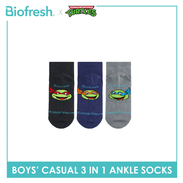 Biofresh | TMNT Boys’ Antimicrobial Cotton Lite Casual Ankle Socks 3 pairs in 1 pack NTRBCG531