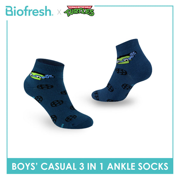 Biofresh | TMNT Boys’ Antimicrobial Cotton Lite Casual Ankle Socks 3 pairs in 1 pack NTRBCG532