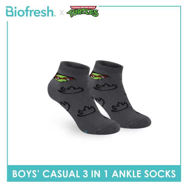 Biofresh | TMNT Boys’ Antimicrobial Cotton Lite Casual Ankle Socks 3 pairs in 1 pack NTRBCG532