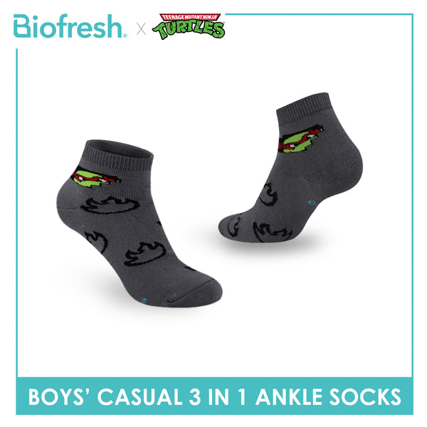 Biofresh | TMNT Boys’ Antimicrobial Cotton Lite Casual Ankle Socks 3 pairs in 1 pack NTRBCG532