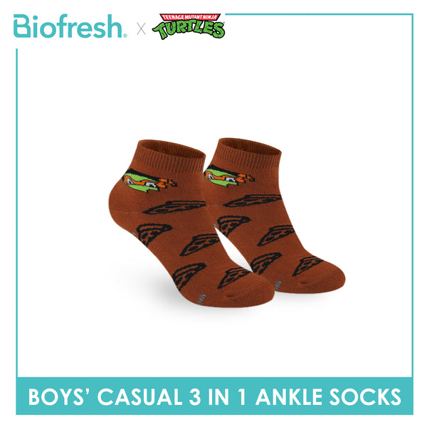 Biofresh | TMNT Boys’ Antimicrobial Cotton Lite Casual Ankle Socks 3 pairs in 1 pack NTRBCG532