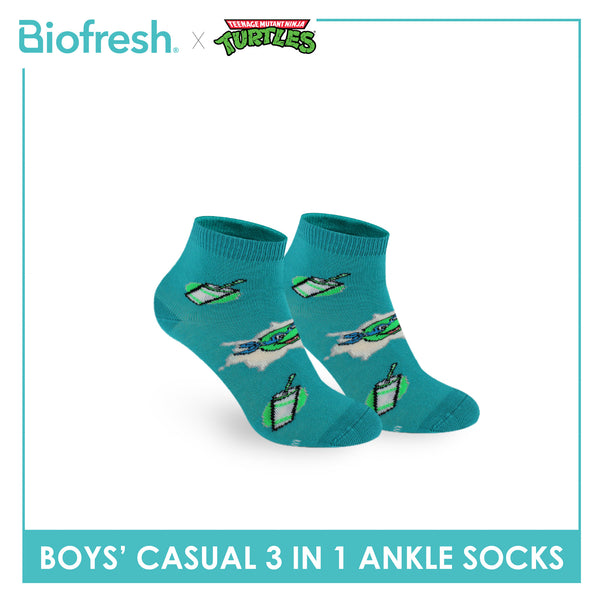 Biofresh | TMNT Boys’ Antimicrobial Cotton Lite Casual Ankle Socks 3 pairs in 1 pack NTRBCG533
