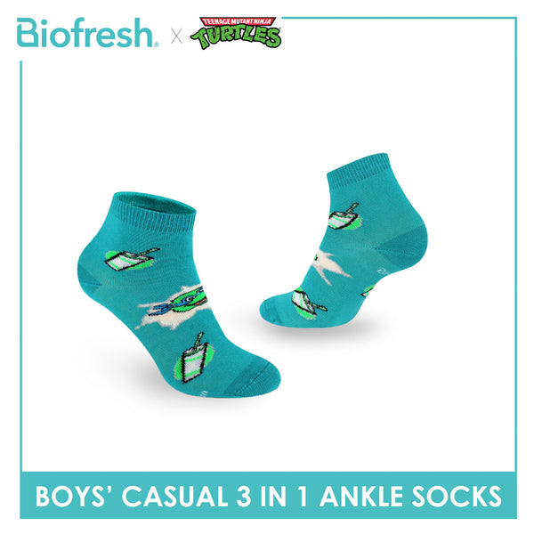 Biofresh | TMNT Boys’ Antimicrobial Cotton Lite Casual Ankle Socks 3 pairs in 1 pack NTRBCG533