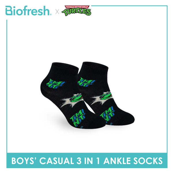 Biofresh | TMNT Boys’ Antimicrobial Cotton Lite Casual Ankle Socks 3 pairs in 1 pack NTRBCG533