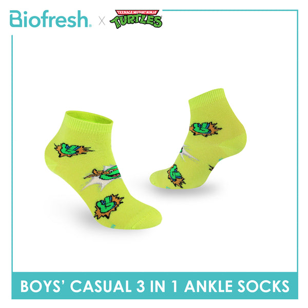 Biofresh | TMNT Boys’ Antimicrobial Cotton Lite Casual Ankle Socks 3 pairs in 1 pack NTRBCG533