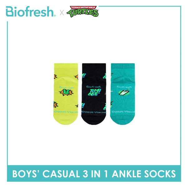 Biofresh | TMNT Boys’ Antimicrobial Cotton Lite Casual Ankle Socks 3 pairs in 1 pack NTRBCG533