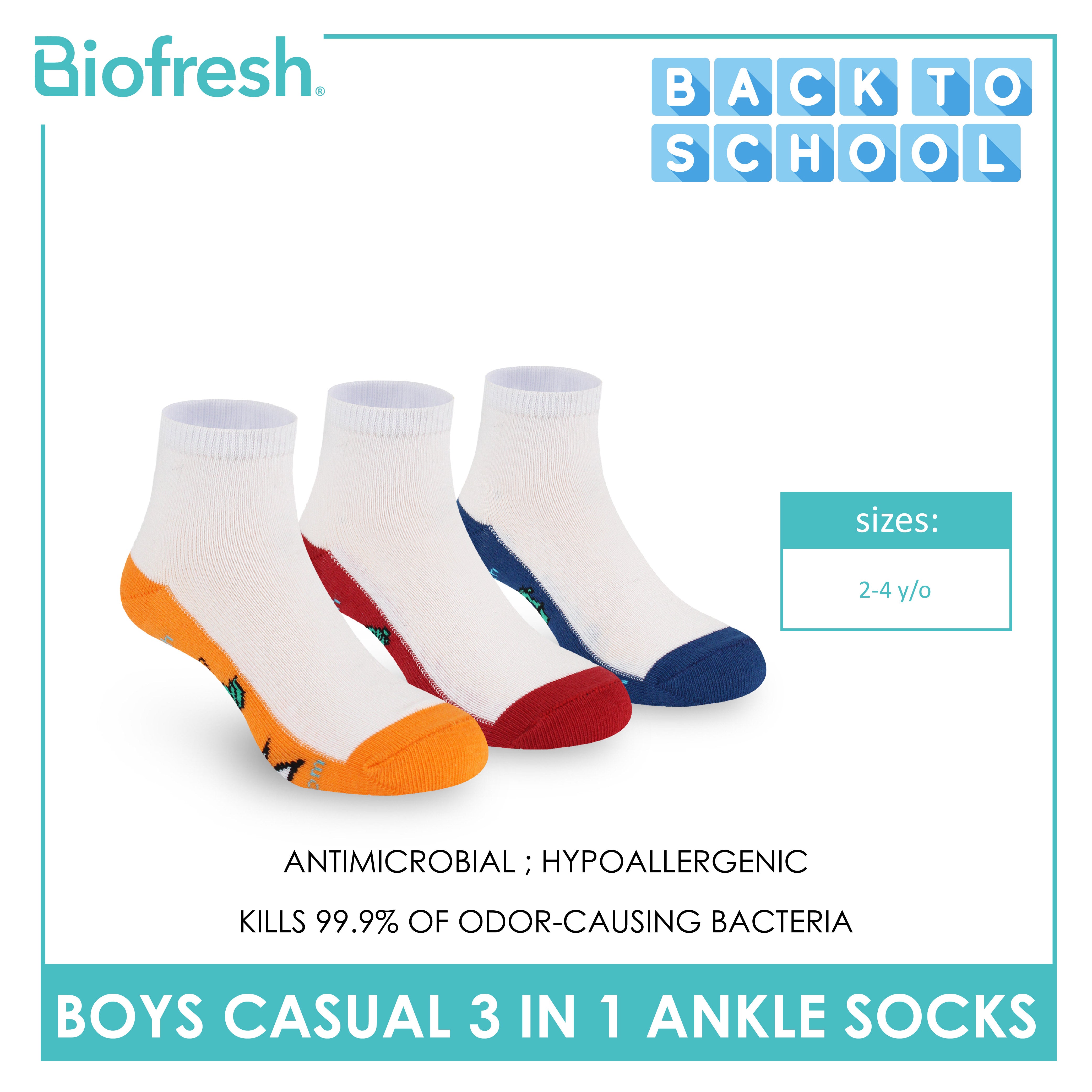 Biofresh | TMNT Boys’ Antimicrobial Cotton Lite Casual Ankle Socks 3 pairs in 1 pack NTRBCKG1