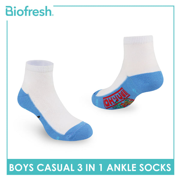 Biofresh | TMNT Boys’ Antimicrobial Cotton Lite Casual Ankle Socks 3 pairs in 1 pack NTRBCKG4