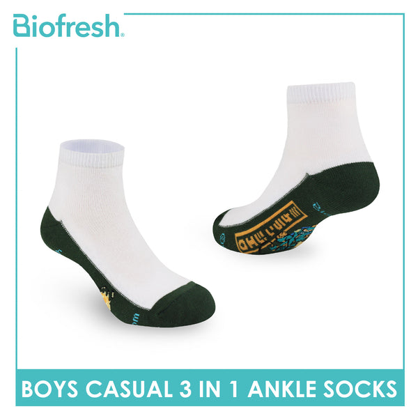 Biofresh | TMNT Boys’ Antimicrobial Cotton Lite Casual Ankle Socks 3 pairs in 1 pack NTRBCKG4
