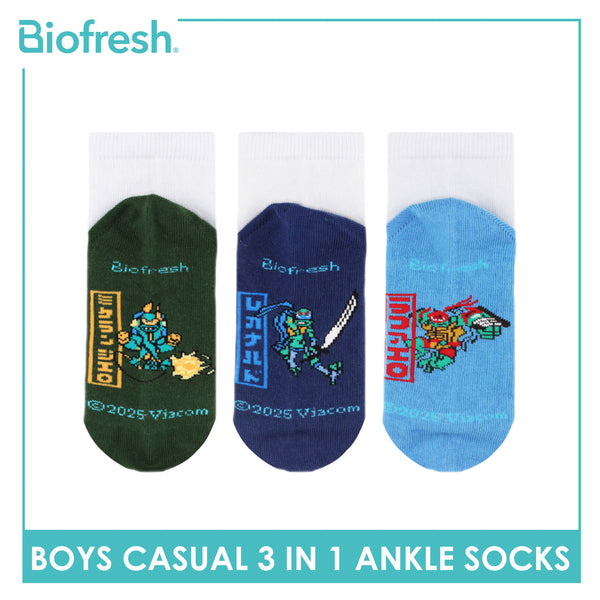 Biofresh | TMNT Boys’ Antimicrobial Cotton Lite Casual Ankle Socks 3 pairs in 1 pack NTRBCKG4