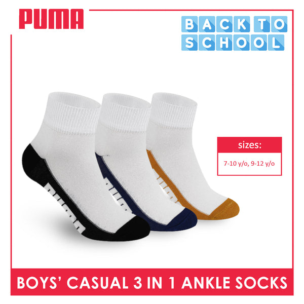 Puma Boys’ Cotton Thin Casual Ankle Socks 3 pairs in 1 pack PBCKG29