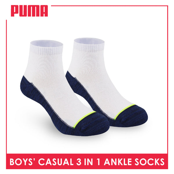 Puma Boys’ Cotton Thin Casual Ankle Socks 3 pairs in 1 pack PBCKG30