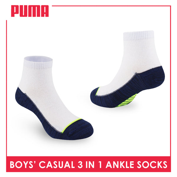 Puma Boys’ Cotton Thin Casual Ankle Socks 3 pairs in 1 pack PBCKG30