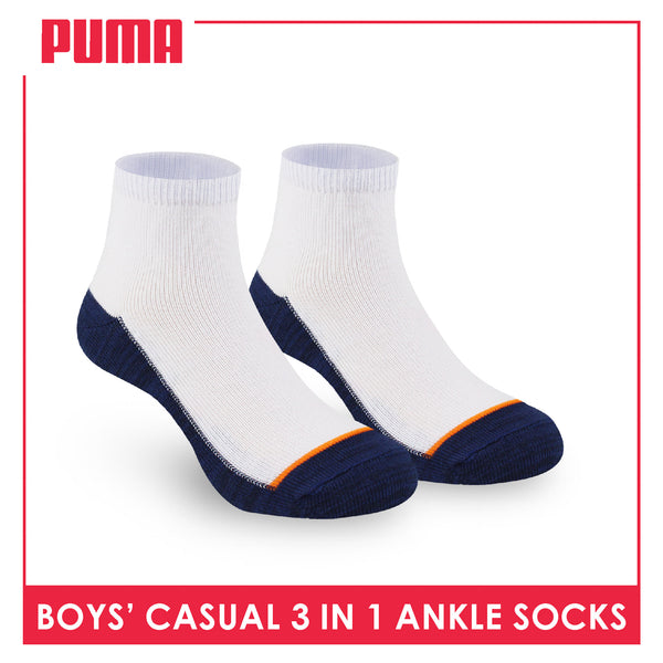 Puma Boys’ Cotton Thin Casual Ankle Socks 3 pairs in 1 pack PBCKG30