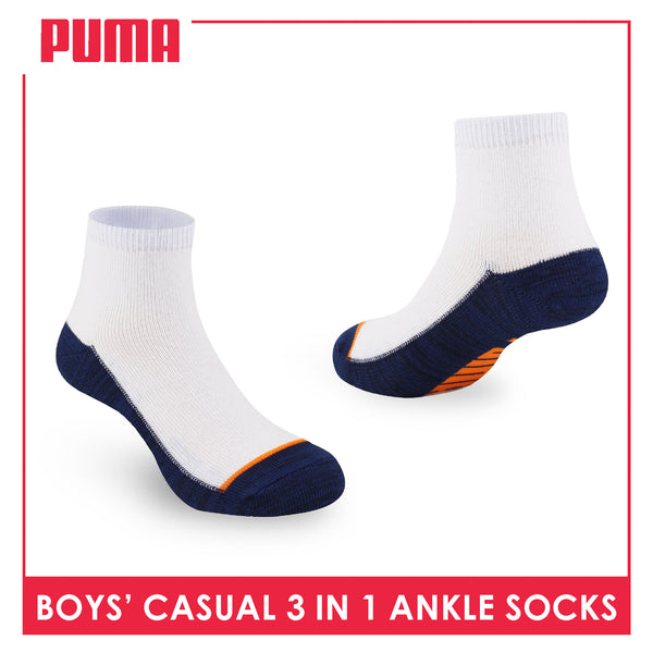 Puma Boys’ Cotton Thin Casual Ankle Socks 3 pairs in 1 pack PBCKG30