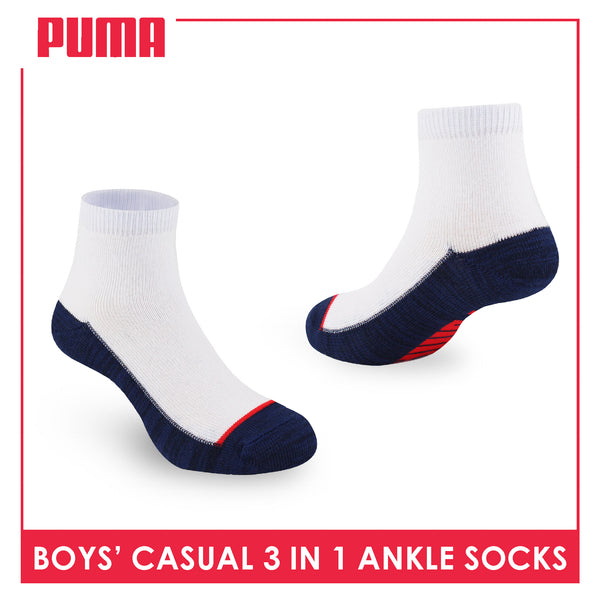 Puma Boys’ Cotton Thin Casual Ankle Socks 3 pairs in 1 pack PBCKG30