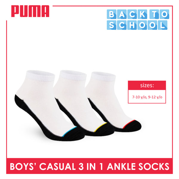 Puma Boys’ Cotton Thin Casual Ankle Socks 3 pairs in 1 pack PBCKG30