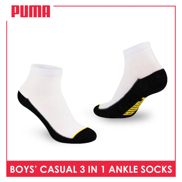 Puma Boys’ Cotton Thin Casual Ankle Socks 3 pairs in 1 pack PBCKG30