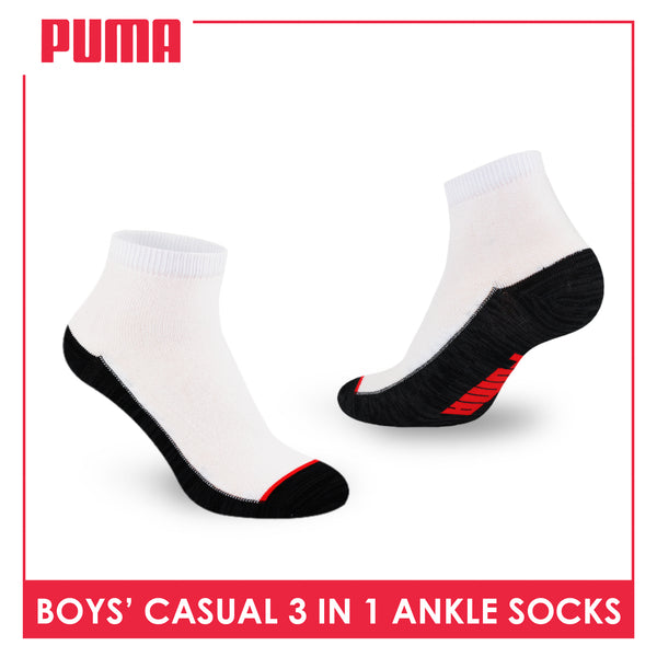 Puma Boys’ Cotton Thin Casual Ankle Socks 3 pairs in 1 pack PBCKG30