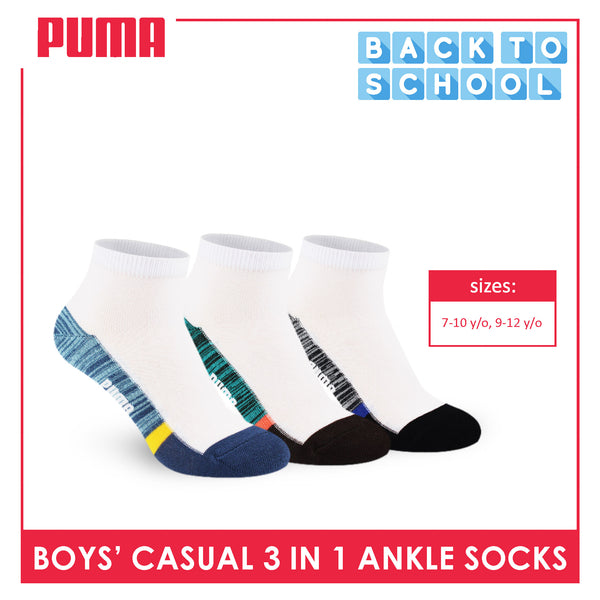 Puma Boys’ Cotton Thin Casual Ankle Socks 3 pairs in 1 pack PBCKG31