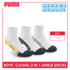 Puma Boys’ Cotton Thin Casual Ankle Socks 3 pairs in 1 pack PBCKG31