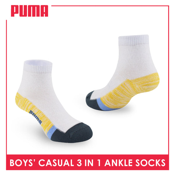 Puma Boys’ Cotton Thin Casual Ankle Socks 3 pairs in 1 pack PBCKG31