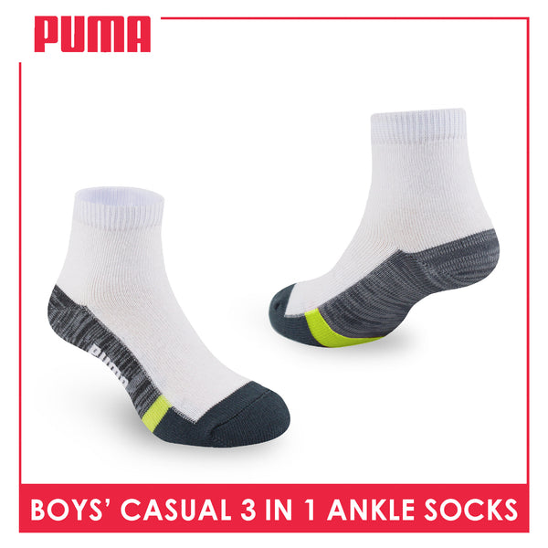 Puma Boys’ Cotton Thin Casual Ankle Socks 3 pairs in 1 pack PBCKG31
