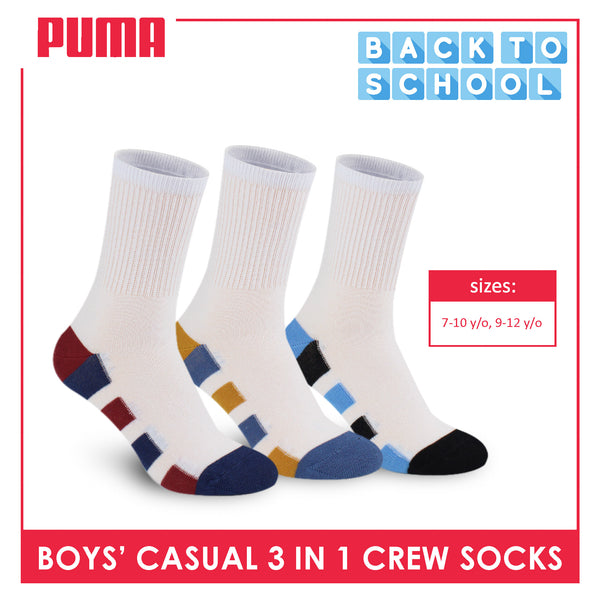 Puma Boys’ Cotton Thin Casual Crew Socks 3 pairs in 1 pack PBCKG32