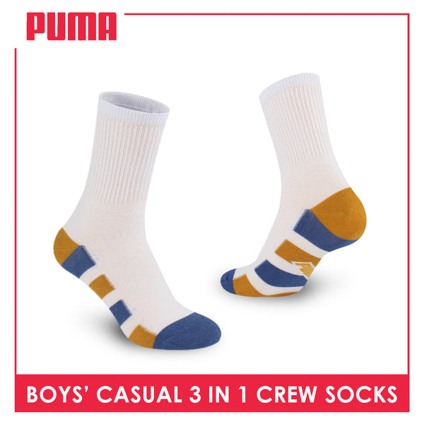 Puma Boys’ Cotton Thin Casual Crew Socks 3 pairs in 1 pack PBCKG32