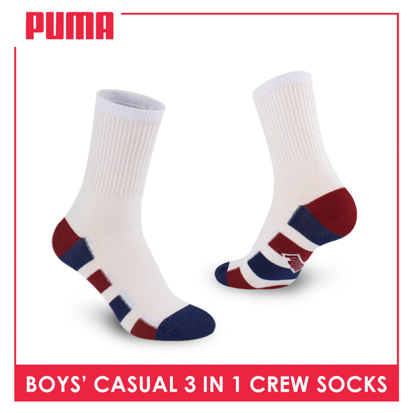 Puma Boys’ Cotton Thin Casual Crew Socks 3 pairs in 1 pack PBCKG32