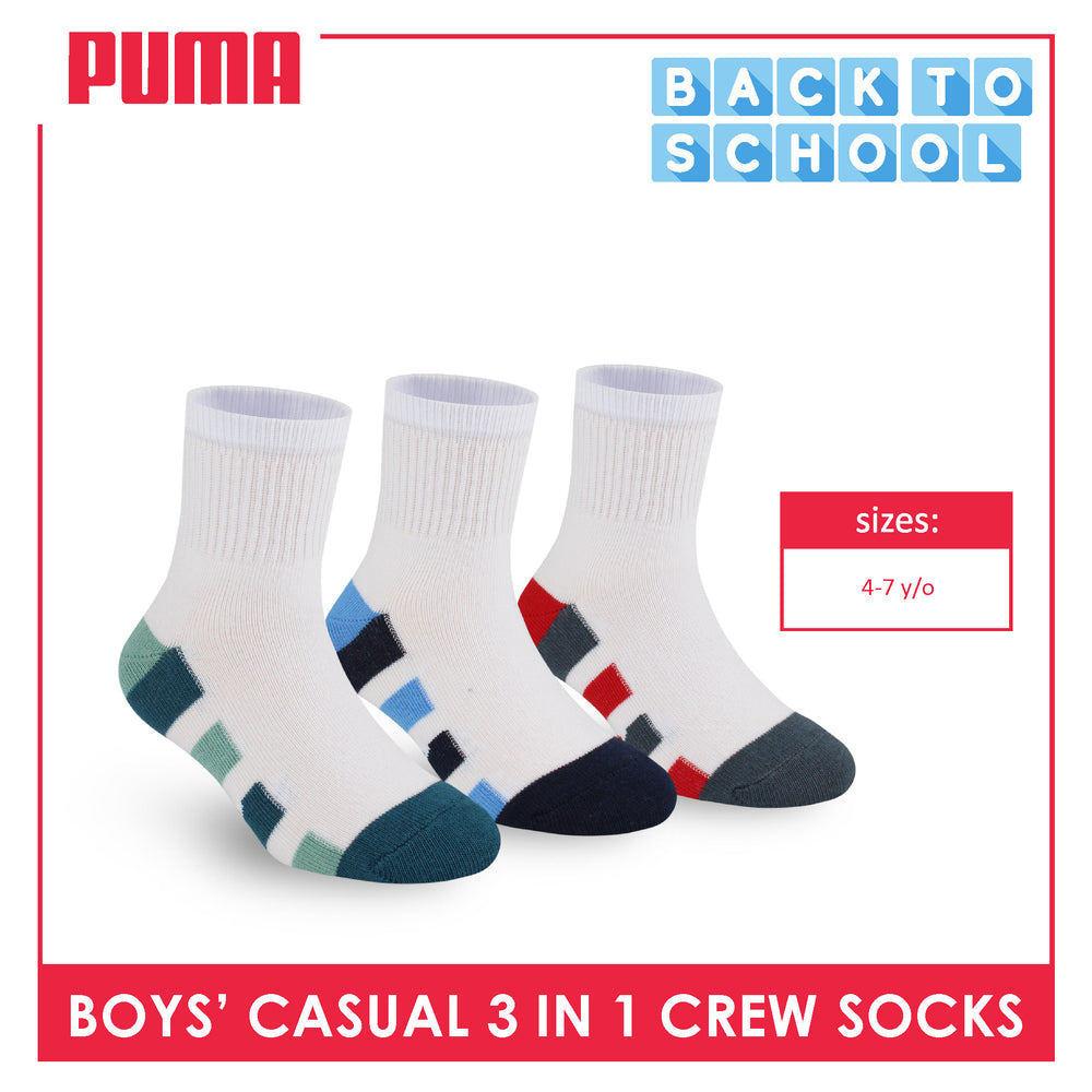 Puma Boys’ Cotton Thin Casual Crew Socks 3 pairs in 1 pack PBCKG32