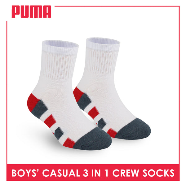 Puma Boys’ Cotton Thin Casual Crew Socks 3 pairs in 1 pack PBCKG32
