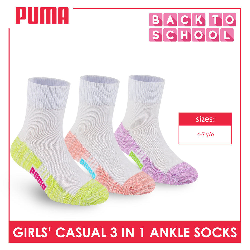 Puma Girl's Cotton Thin Casual Ankle Socks 3 pairs in a pack PGCKG26